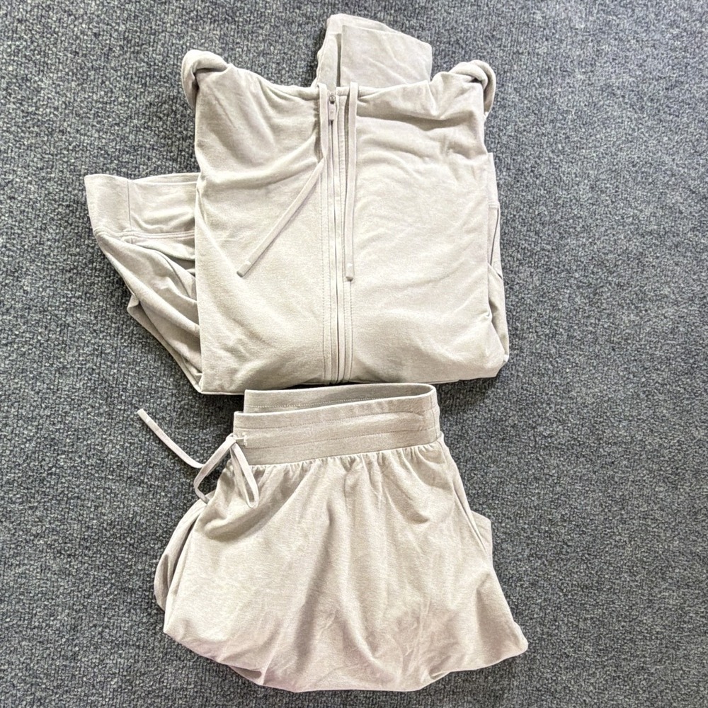 Fabletics Women's 2-Piece Outfit Zip Hoodie & Skort Gray L Sporty Golf Athletic